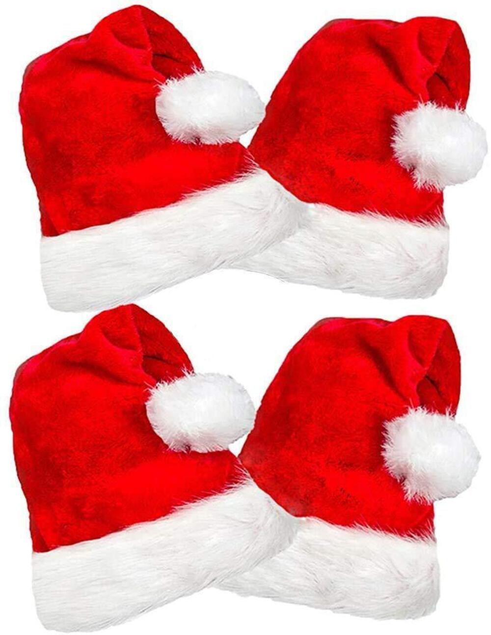 3075 4 Pack Plush Santa Hats Christmas Santa Hats for Christmas Party